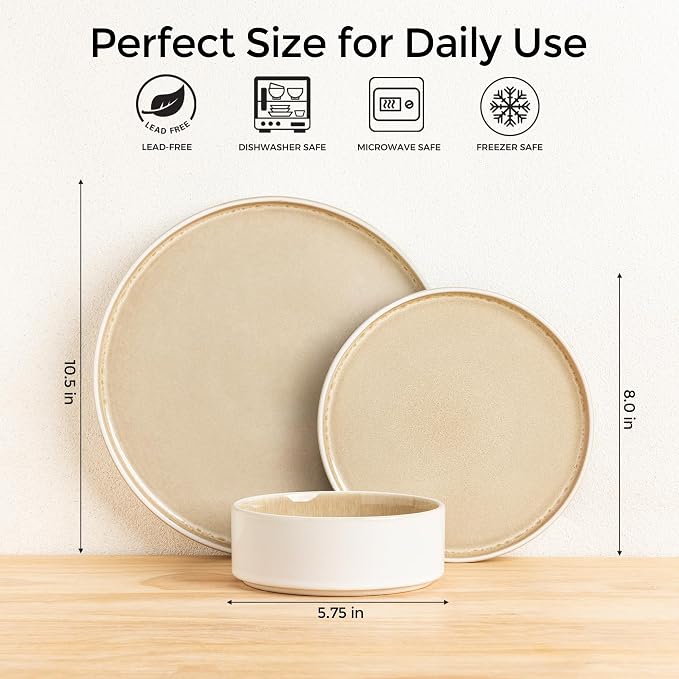 AmorArc Ceramic Dinnerware Sets for 8,24 Piece Plates and Bowls Sets Dishes | Stoneware Handmade Reactive Glaze Dishes Set | Highly Chip and Crack Resistant | Dishwasher & Microwave Safe