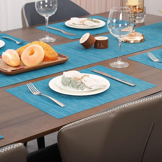 Myir JUN Placemats Set of 8 Kitchen and Dining Table Placemats | Vinyl Placemats Place Mats Indoor/Outdoor Set of 8 Washable Table Mats Non-Slip Place mats for Dining Table, Blue