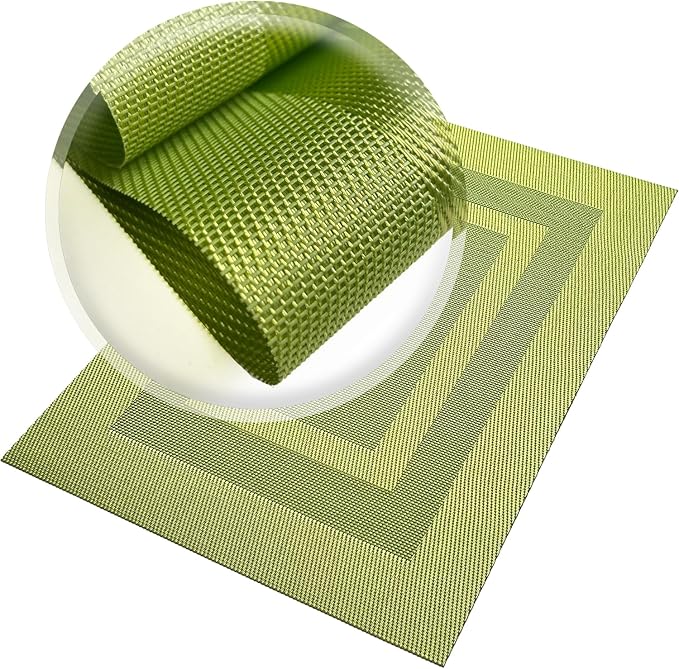 PIGCHCY Placemats Washable Vinyl Woven Table Mats,Elegant Durable Placemats for Dining Table Set of 4 (18 x 12 inches, Lime Green)