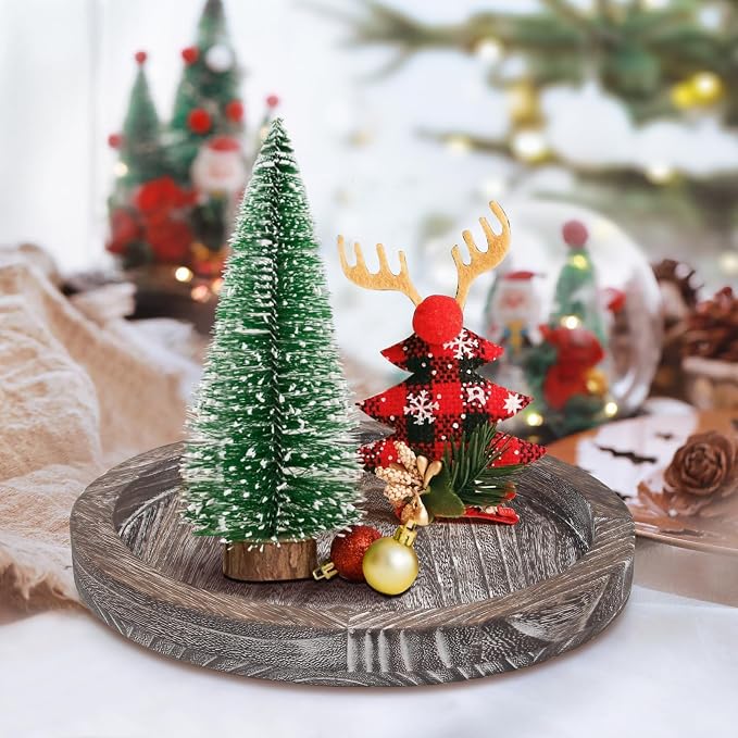 Round Wood Trays Home Decor Farmhouse Coffee Table Centerpieces Decorative | Circle Small Wooden Candle Holder Rustic Living Room Dining Table Decorations Boho Kitchen Bathroom Counter Dresser Tray