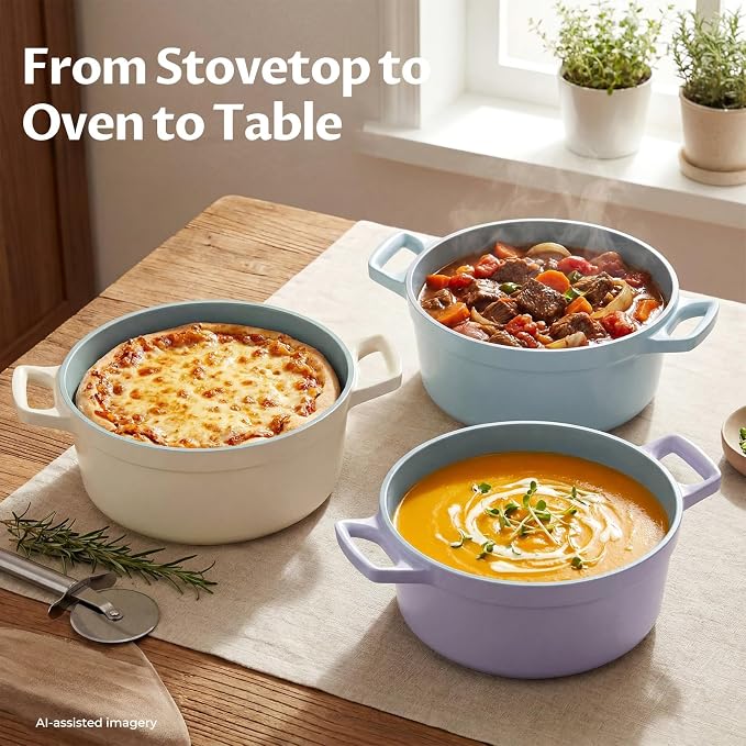 BEZIA 5.7 QT Lightweight Ceramic Nonstick Dutch Oven with Lid, Stock Pot | Versatile Cooking Pot for Soup, Family Stew & Braising, Oven Safe Casserole, Induction Ready, Easy to Clean, for 3-5 People