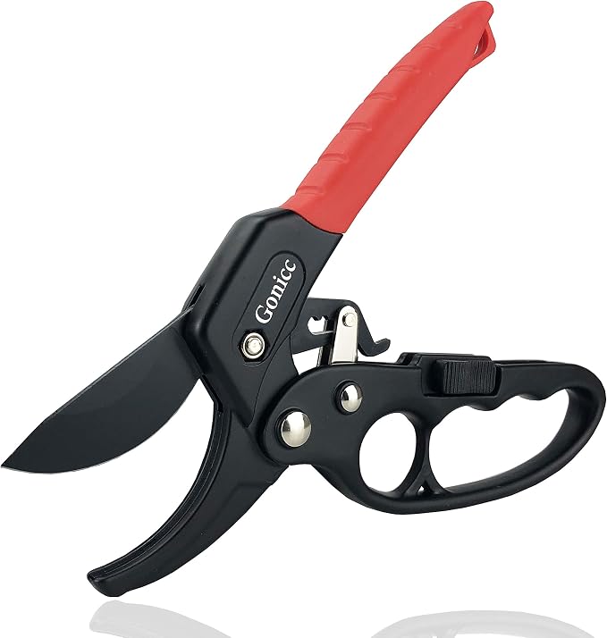 gonicc 8" Professional Ratchet Anvil Pruning Shears (GPPS-1011) | Ratcheting Mechanism, Anvil groove design, Reinforced Design Handle, Garden Shears Clippers, Hand Tools Scissors