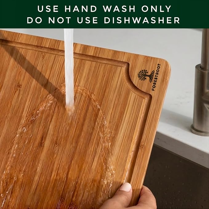Bamboo Cutting Board for Kitchen, 3-Piece Carbonized Bamboo Chopping Board with Juice Groove, Side Handles, Bamboo Butcher Block Board for Meat, Vegetables & Fruits