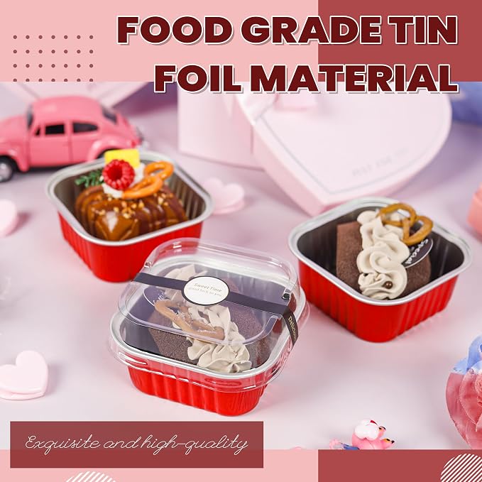Mini Cake Pans with Lids, 60 Pack Red 5oz for Family Parties | Use for mousse layers, cheesecake squares, blondies and candies; organized pieces help speed up service lines.