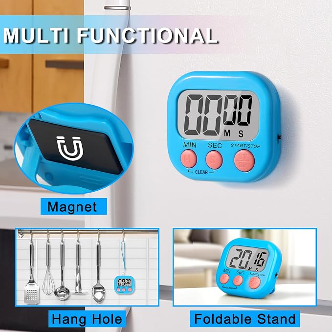 ZILLEEN Classroom Timer for Kids Teachers 6 Pack Digital Timers Blue White | Strong Magnetic, Large Screen, Big Button, Teacher Classroom Must Haves Kitchen Timers for Cooking Egg Exercise Study