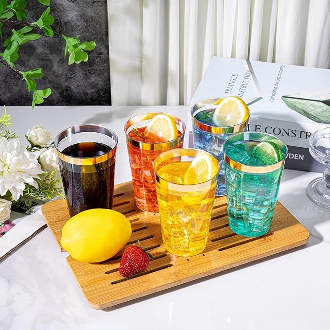 I00000 50 Pack 14 oz Gold Plastic Cups, Gold Disposable Cups Tumblers, Disposable Plastic Wine Glasses Cocktail Glasses Perfect for Wedding & Parties