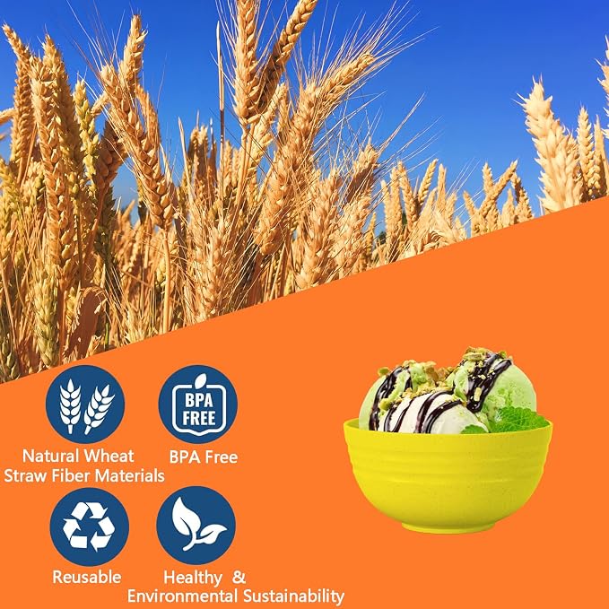 24 OZ Wheat Straw Cereal Bowls Set of 8, Unbreakable & Reusable Bowls, BPA Free Eco Friendly, Microwave & Dishwasher Safe, Multi Color Bowls for Ramen, Soup, Salad