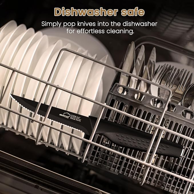 Steak Knives, Steak Knives Set of 8, Stainless Steel Steak Knife Set, Serrated Knives Dishwasher Safe, Elegant Black Mothers Day Gifts for Women