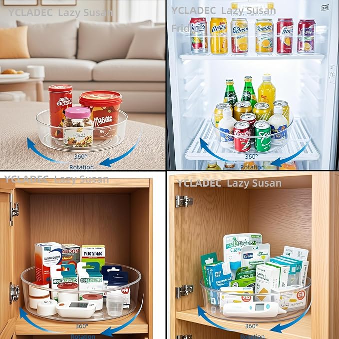 4 Pack Lazy Susan 11.5" Inch Turntable Organizer Organization Storage Container Bins Spice Rack Cabinet Rotating Condiment for Pantry Countertop Kitchen Vanity Bathroom Jewelry Holder Clear | Pantry Organizers and Storage Container Bins Spice Rack Cabi...
