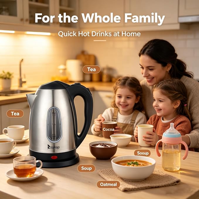 Stainless Steel Kettle Tea Kettle 1.5 Liter, Water Level Indicator 1200 Watts Fast Boiling, 360° Swivel Base Bpa Free, Auto-Shutoff and Boil-Dry Protection, for Tea and Coffee