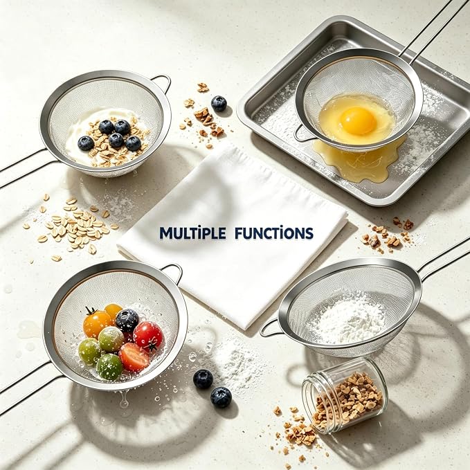 Anaeat Fine Mesh Strainers - Premium Stainless Steel Colander Sieve Sifters, with Durable Mesh and Sturdy Handle, Excellent for Sifting Dry ingredients, Flour, Pastas, Rice, Tea (6.3"）