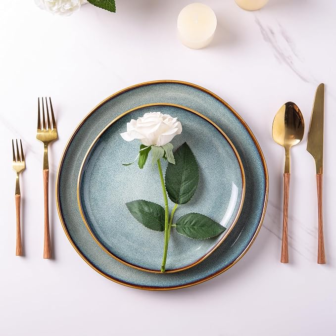 AmorArc Ceramic Dinnerware Sets for 6, 18Pcs Plates and Bowls Sets Dishes | Stoneware Handmade Reactive Glaze Dinner Set, Highly Scratch Resistant | Dishwasher & Microwave Safe Dishware