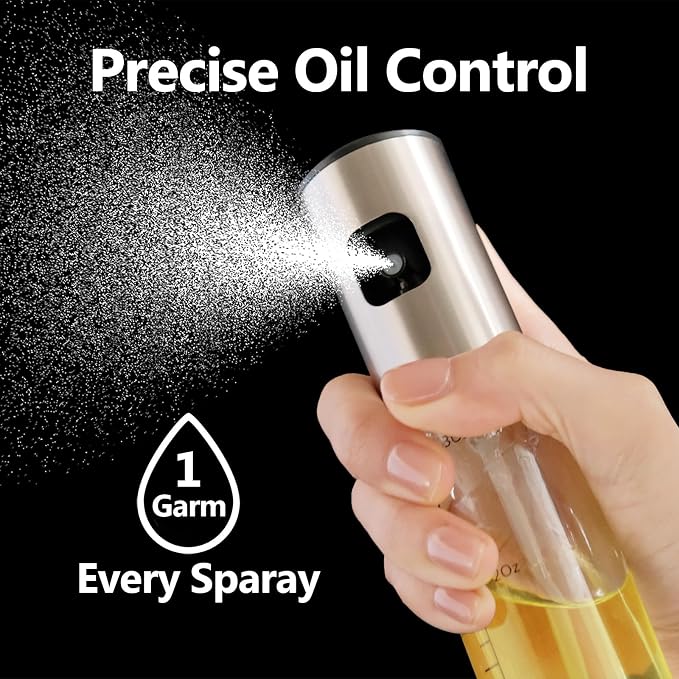 Oil Sprayer for Cooking, 3.5 OZ Olive Oil Dispenser Bottle for Kitchen Gadgets, Food, Air Fryer, Salad, Vinegar, BBQ, Stainless Steel Pump for Mist Spray, Glass Metarial Mister, 100 ML