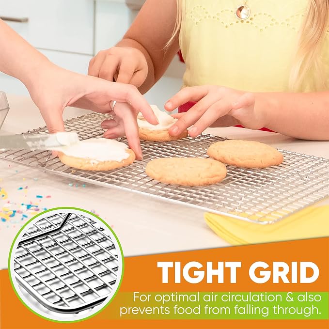 Spring Chef 10" x 15" Stainless Steel Cooling Rack for Cooking & Baking | Heavy Duty Cookie Cooling Rack for Kitchen, Oven Safe Wire Rack for Baking, Fits Jelly Roll Pan, Dishwasher Safe