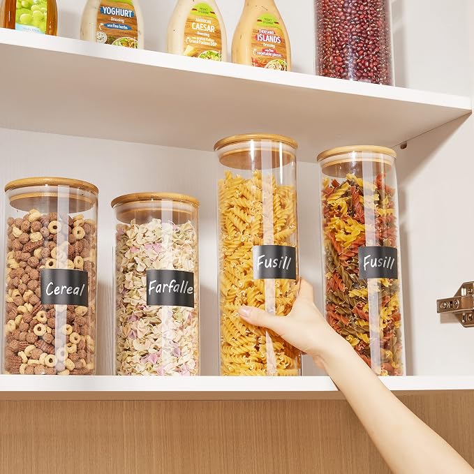 Vtopmart 70oz Glass Food Storage Jars with Airtight Bamboo Lids, 3 Pack | Large Kitchen Containers for Pasta, Nuts, Flour, Canisters Set for Cereal, Pantry Organization, BPA Free