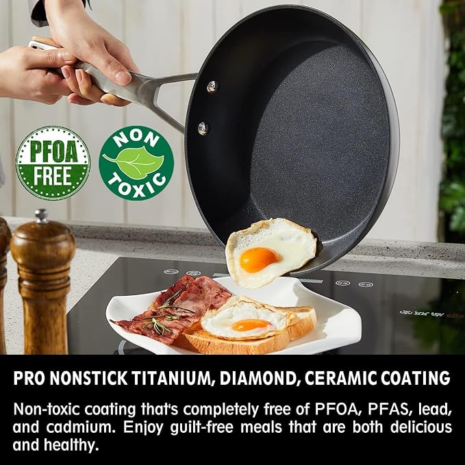 MsMk 7-Piece Nonstick Frying Pan Set with Lid, Induction Cookware Sets | Non Toxic, Even Heating, Easy Clean, Dishwasher & Oven Safe, suitable for gas & electric & induction stoves, Stainless Steel