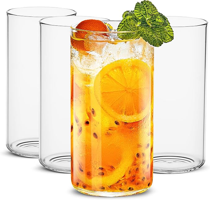 LUXU Drinking Glasses 19 oz, 4 pcThin Highball Glass,Clear Tall Beer Glass | Lead-Free Glassware,Clear Everyday Drinkware,Water Glasses,Mojito Glass Cups,Bar Glassware,and Mixed Drink Cocktail Glass Set