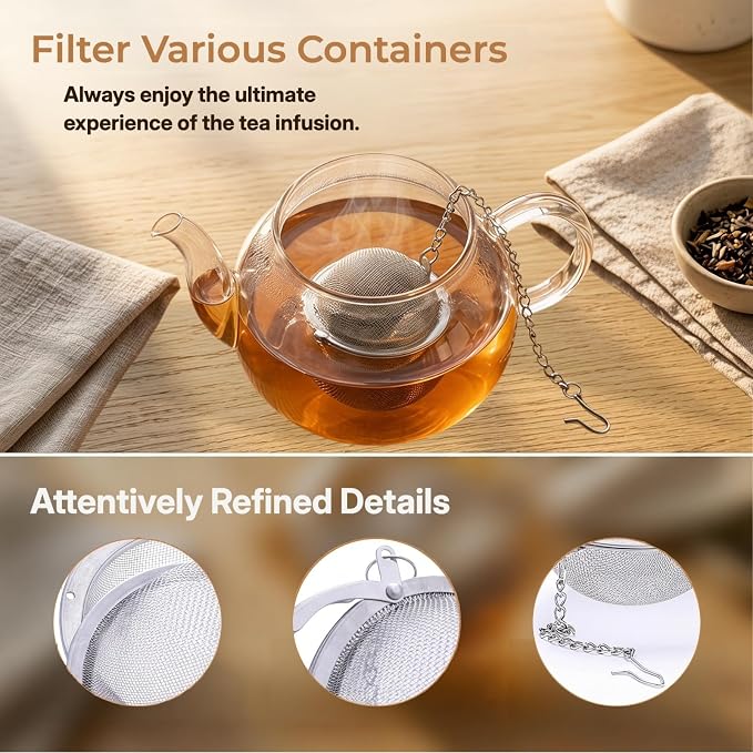 4Pcs 304 Stainless Steel Mesh Tea Ball for Loose Leaf Tea | Tea Strainer Infuser with Long Chain for All Cups, Reusable & Durable Tea Filter – Great Holiday Gift for Tea Lovers