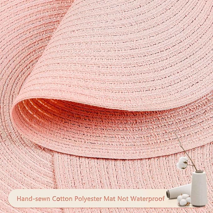 FunWheat Round Braided Placemats Set of 8 Place mats for Dining Tables Woven Heat Resistant Table Mats 15 inch (Pink,8pcs)