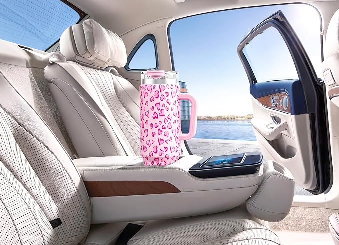 Meoky 40 oz Tumbler with Handle and Straw, Insulated Tumbler with Lid and Straw, Stainless Steel Travel Mug, Keeps Cold for 34 Hours, 100% Leak Proof, Fits in Car Cup Holder (Love)