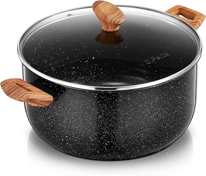 D.Perlla 9 Quart Large Stock Pot with Lid, Nonstick Induction Soup Pot | Aluminum Cooking Pot with Ceramic Non-stick Coating Compatible with All Cooktops, Black