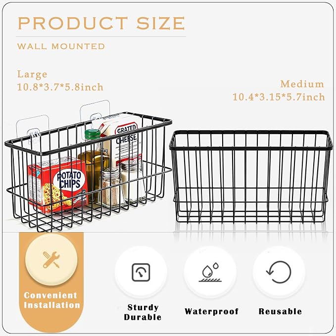 2 Pack Cabinet Door Organizer, Adhesive Wall Mounted Storage Basket for Food Container & Tumbler Lids, Kitchen Storage Organizer for Inside Cabinet Doors, Pantry, Bathroom, Refrigerator & RV