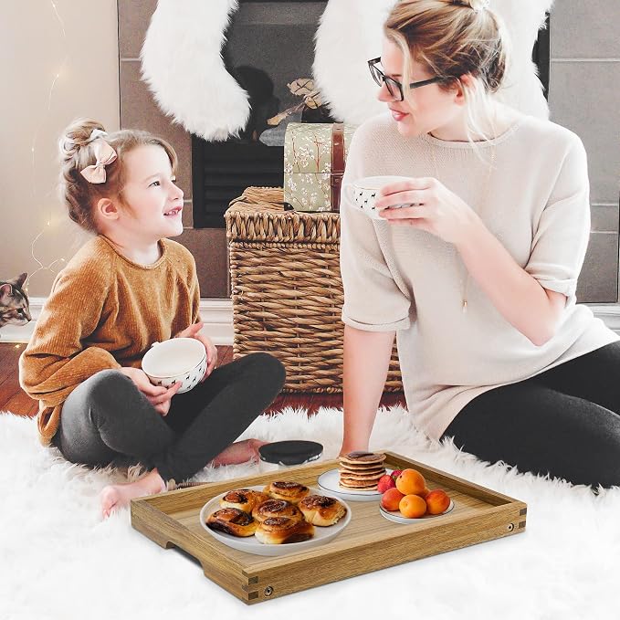 VaeFae Acacia Bed Table, Wooden Breakfast Bed Tray with Folding Legs | Bed Trays for Eating and Laptop, Eating Trays for Bedroom, Sofa