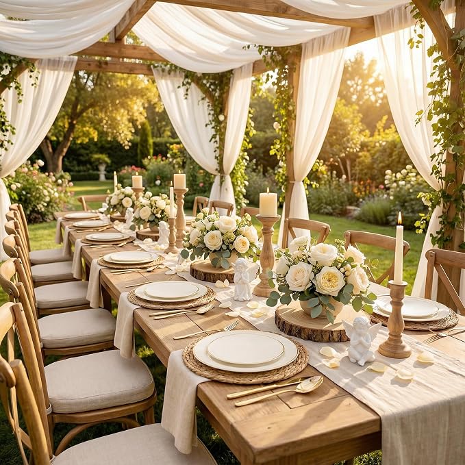 150Pcs Ivory Plastic Plates, Fancy Gold Plastic Plates Set for Party | Ivory Plates with Gold Rim,Ivory Disposable Plates Set Include 30 Dinner Plates,30 Dessert Plates,90 Plastic Silverware Set