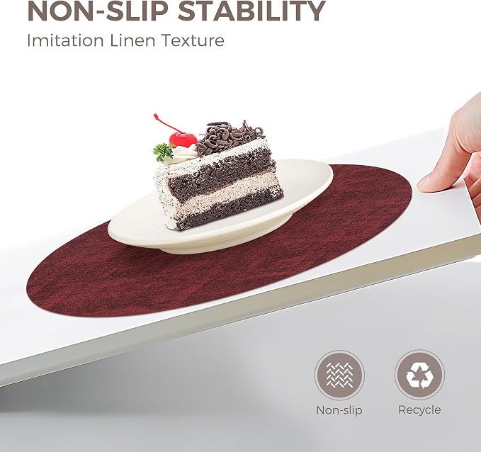 13" Round Placemats Set of 8, Reversible Faux Leather Wipeable Table Mats | 2mm Vinyl Heat Resistant, Waterproof Oilproof Scratch Proof Non-Slip, Washable for Kitchen Dining Indoor Outdoor (Burgundy)