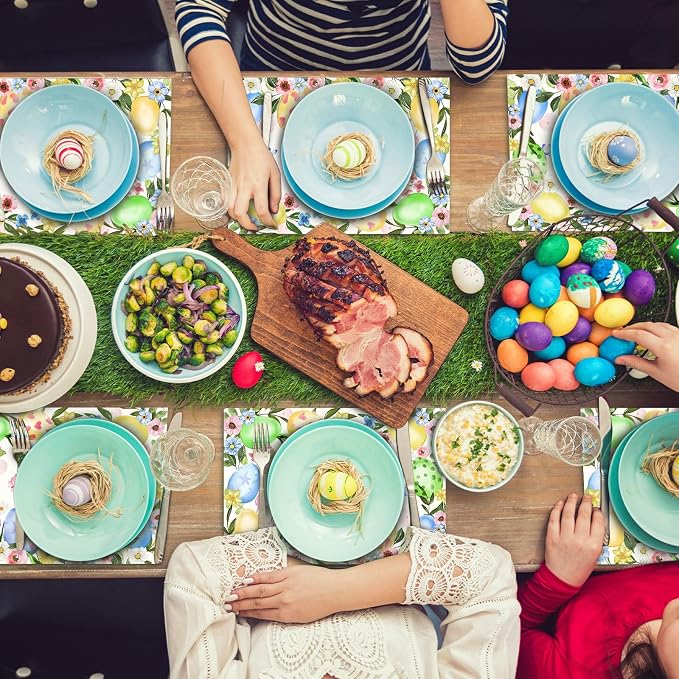 50 Pack Easter Disposable Paper Placemats - Colorful Eggs Table Mats | 16x11 Inch Waterproof Heat Resistant Place Mats Easter Brunch, Spring Party,Wedding Party Supplies