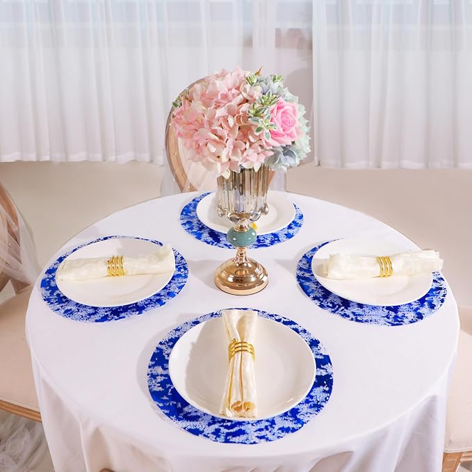 Snowkingdom Disposable Royal Blue Round Placemats Set of 24 Metallic Glitter Foil Mesh Dinning Table Place Mates Blue Doilies 13 Inch for Christmas Wedding Birthday Summer Party Holiday Decorations