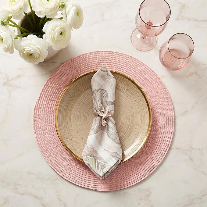 AHHFSMEI Round Placemats Set of 6 Heat Resistant Washable Non-Slip Woven Braided Table Mats for Dining Table Kitchen & Home Decor (Pink)