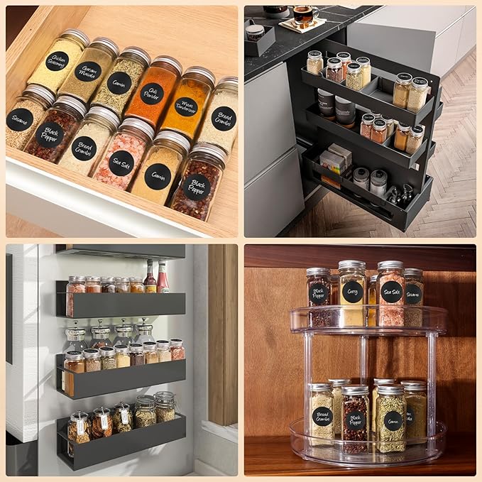 DIDITIME 6Pack Spice Jars with Label, 4oz Empty Square Seasoning Containers | Shaker Lids, DIY Labels| Seasoning, Herbs, Spices Storage| Spice Rack, Cabinet, Drawer | Space-saving, Keep Neat