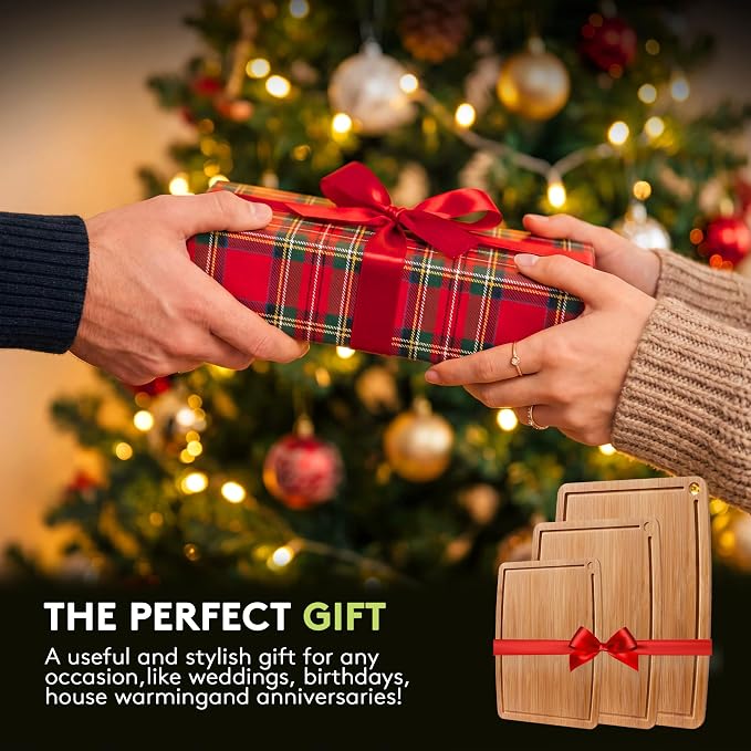 Bamboo Cutting Boards for Kitchen,Carbonized Wood Cutting Board with Deep Juice Groove for Chopping Meat, Vegetables, Fruits, Nuts,Lightweight & Durable,Ideal Kitchen Gift