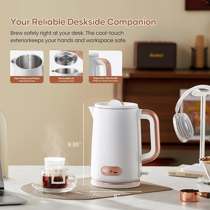 OLEGA Electric Kettle: 1200W Fast Boil Tea Kettles with Tea Infuser 1.5L | Stainless Steel Kettle; Electric Water Kettle with Strainer; Plastic Free Teapot; Auto Shut-Off Water Boiler