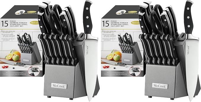 McCook® Knife Sets,German Stainless Steel Kitchen Knife Block Set with Built-in Sharpener (Pack of 2)