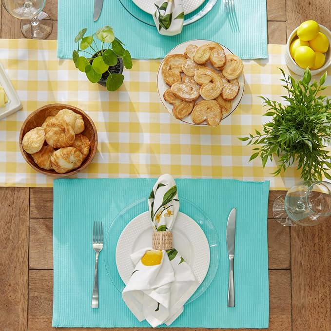 DII Basic Everyday Ribbed Tabletop 100% Cotton, Placemat Set, 13x19, Aqua, 6 Piece