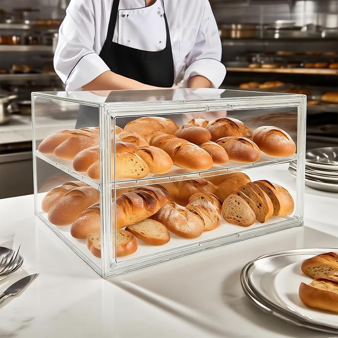 BOHOIDEE Extra Large 19.7"X14.6"X11.6" Clear Bread Box for Kitchen Counter, Acrylic Pastry Display Case Stackable Storage Container Plastic Bakery Display Case with Magnetic Door