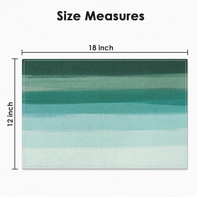 Emvency Farmhouse Placemats Set of 4, 12x18 Inch, Abstract Teal Striped | Modern Green Art Painting Table Mats for Outdoor Home Party Kitchen Dining Decoration