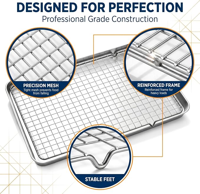 Cooling Rack Set of 2, 10" x 16" No Warp Heavy Duty Stainless Steel Baking Rack - Fits Jelly Roll Cookie Sheet Pan, Oven Safe 575°F, for Baking, Roasting & Dehydrating, Dishwasher Safe
