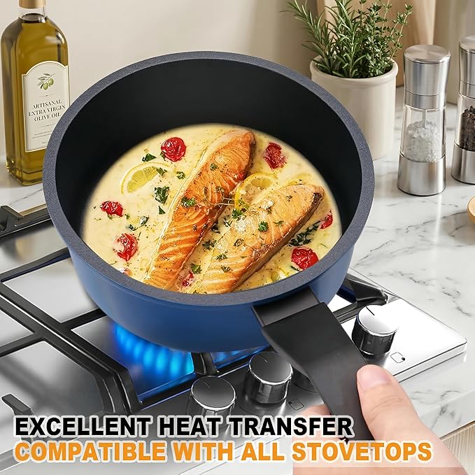 Nonstick Sauce Pan with Lid,1.5QT small pot, PFOA Free,Kitchen Pots Induction Pot,Cream