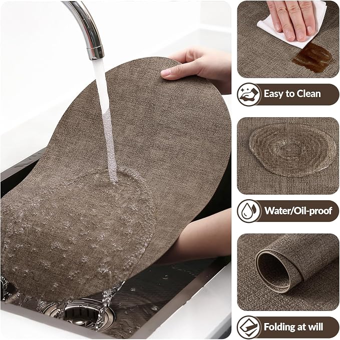Placemats Set of 4, 11.8 x 17 Inch, Dark Brown | Heat Resistant Oval Faux Leather Place Mats, Waterproof Wipeable Reversible PU Placemat, Indoor & Outdoor
