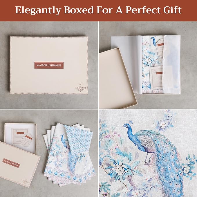 Maison d' Hermine Placemats Set of 4 Reusable 100% Combed Cotton (13"x19") | Cloth Place Mats Washable Table Mats for Kitchen Dining Wedding Home Restaurant Spring Summer - Peacock Utopia - Orginal