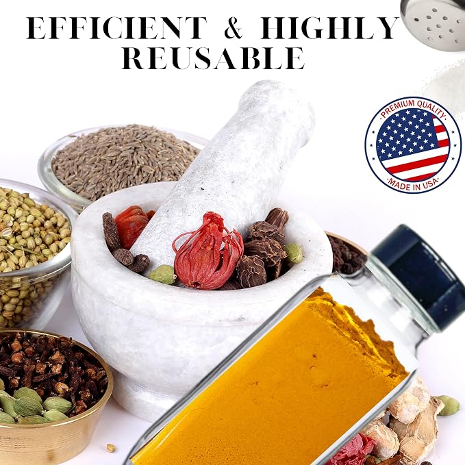 8 oz Glass French Square Spice Jars with Shaker Lids - Elegant Design for Food Storage and Kitchen Organization - Enhance Your Spice Storage – Made in USA