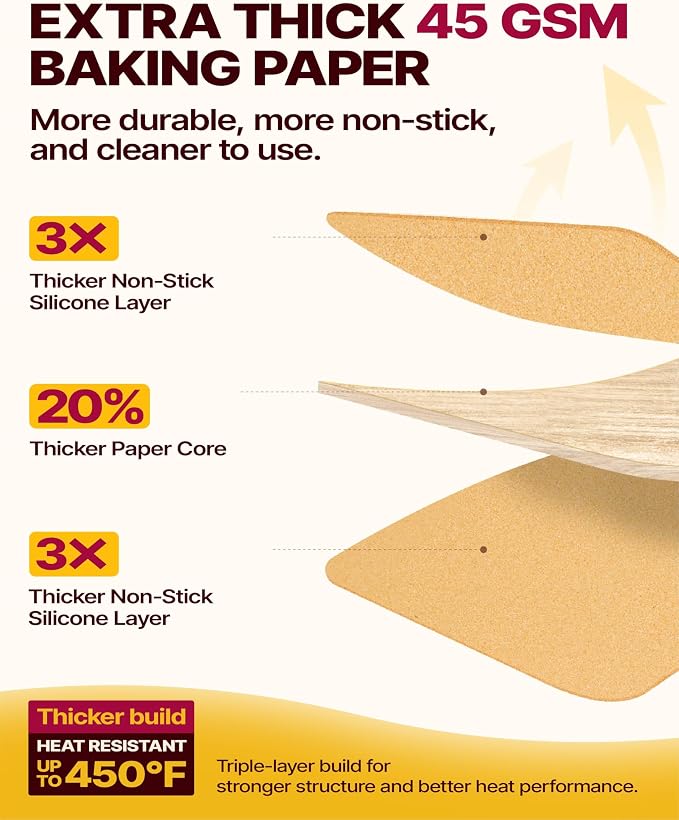 Katbite 200 Pcs Parchment Paper Baking Sheets, 16x24 Inch, Heavy Duty | Unbleached precut Non-Stick full sheet paper, ideal for ovens, cooking, grilling and air fryers