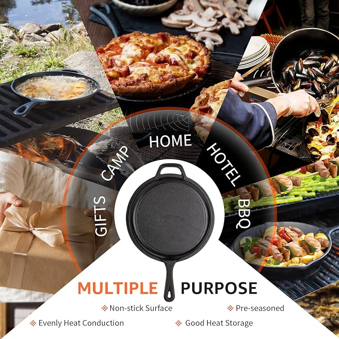 Overmont 2-in-1 Cast Iron Dutch Oven - 3.2QT Deep Pot with Lid Recipe | 10.5" Cast Iron Skillet with Frying Pan, Pre-seasoned Dutch Oven Multi Cooker, Oven Safe Cookware for Grill Camping Stewing