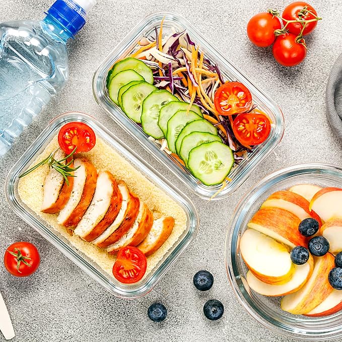 VERONES 10 PACK Glass Meal Prep Containers Set with Lids, Red | Airtight & Stackable Glass Food Storage Containers Set with Lids, for Microwave, Oven, Freezer & Dishwasher Friendly