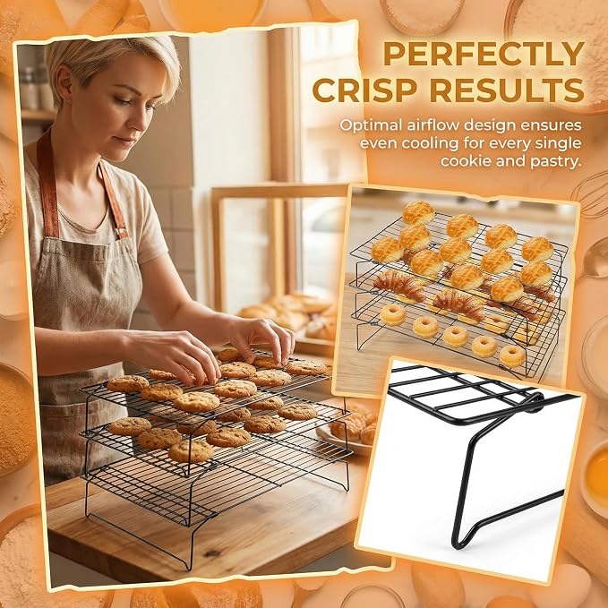 2-Tier Collapsible Cooling Racks, Detachable Wire Cooling Rack Stackable Drying Rack for Cookie Bread Pizza Baking, Fruits, Snacks Perfect for Outdoor Camping