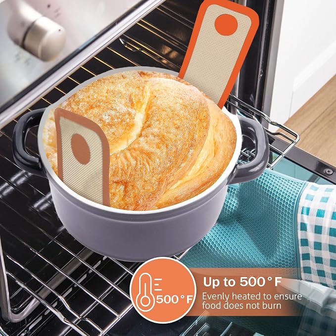 Koolstuffs Sourdough Silicone Bread Sling for Dutch Oven, 2 Pack | Long Handles for Dough Transfer, Nonstick Bread Release, Dishwasher Cleanup, Flexible Reusable Design, Round, Orange