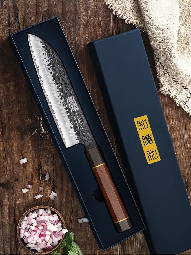 HOSHANHO 7" Santoku Knife, Japanese High Carbon Steel Kitchen Chef Knife | Ultra Sharp Chef's Santoku Knife for Vegetable Chopping, Slicing, Professional Kitchen Knives with Octagonal Rosewood Handle